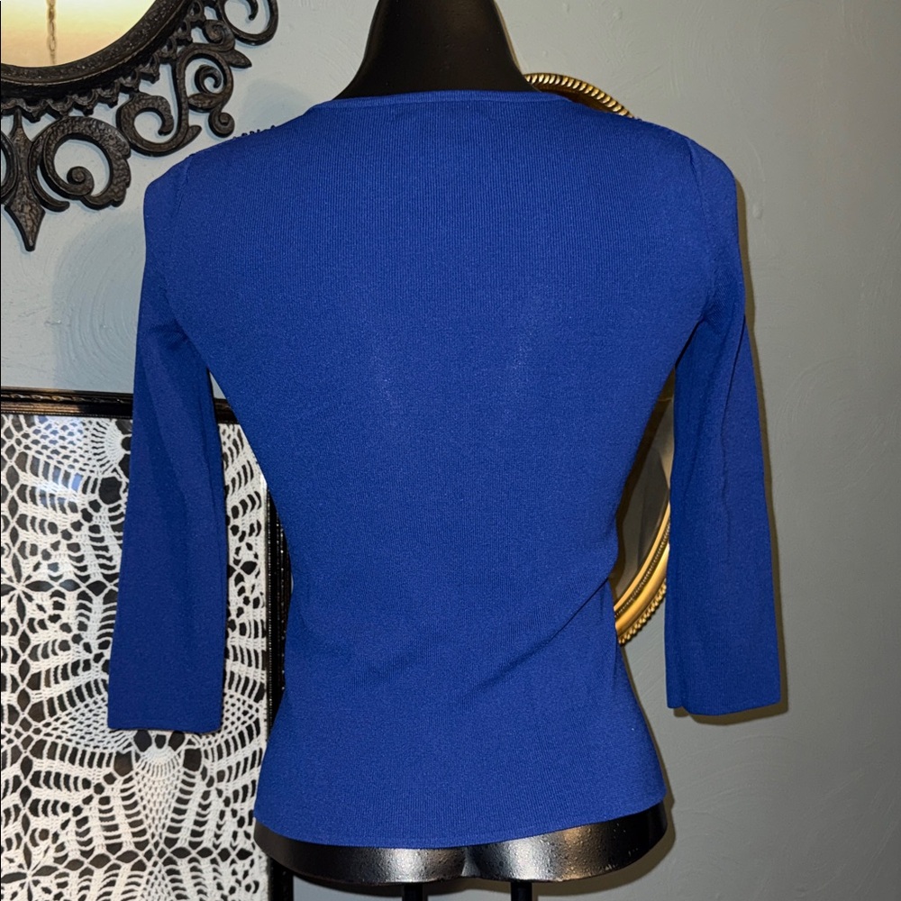Cable & Gauge Royal Blue Embellished Scoop Neck Top 3/4 sleeves - Picture 3 of 4